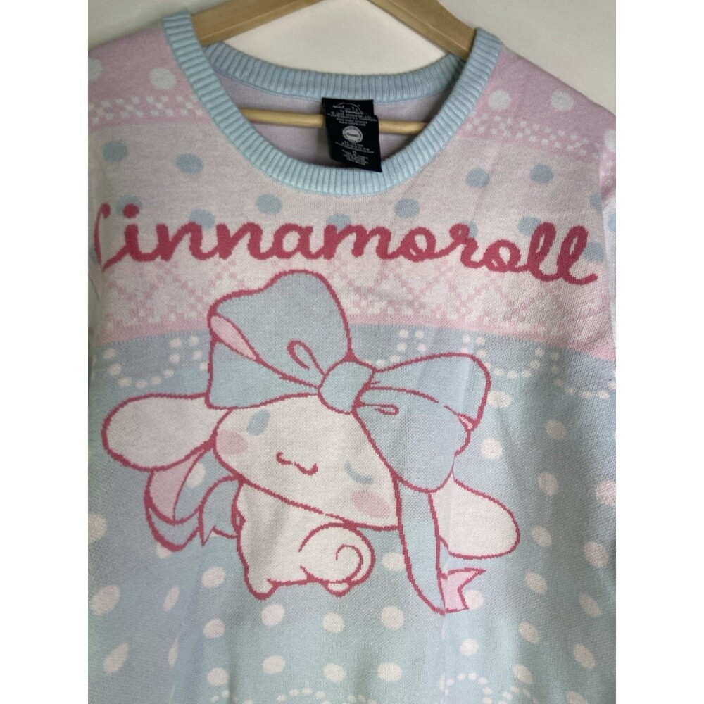 Sanrio Cinnamoroll Kawaii Knit Pastel Blue Pink Long Sleeve Sweater Womens XL - Picture 2 of 10